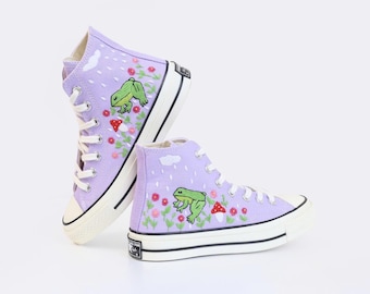 Embroidered Converse High Tops: Frog, Flower & Mushroom Sneakers