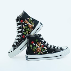 Embroidered Converse High Tops: Mushroom & Rabbit Sneakers