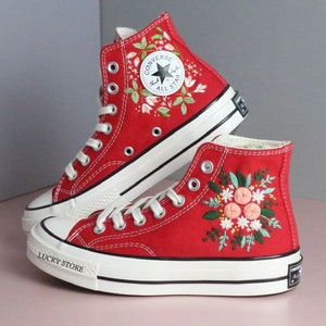 Custom embroidery wedding converse flowers embroidered shoes/Converse red chuck taylor 1970s embroidered/Bridal flowers embroidered sneakers