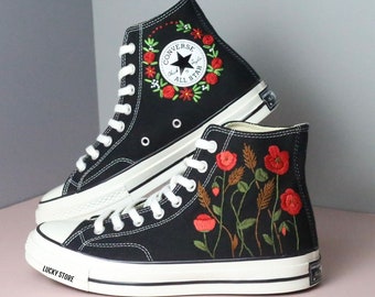 Bestickte Keshi High Tops: Blumengarten Sneakers, personalisiertes Geschenk