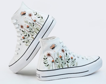 Embroidered Converse Wedding Shoes: Custom Floral Bridal Sneakers
