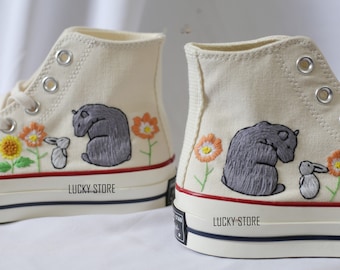 Embroidered Converse High Tops: Bear and Rabbit, Custom Sneakers