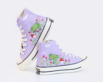 Embroidered Frog Converse High Tops: Flower Mushroom Sneakers