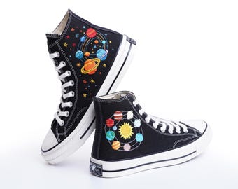 Embroidered Converse Sneakers: Custom Galaxy Universe Design
