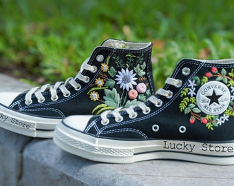 Custom Embroidered Converse/ Converse Custom Flower Embroidery /Bridal Converse/ Custom Converse Chuck Taylor 1970s Embroidery Logo