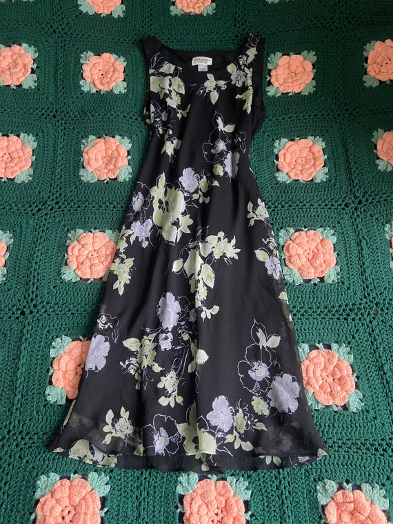 Y2K black/green floral dress 8P