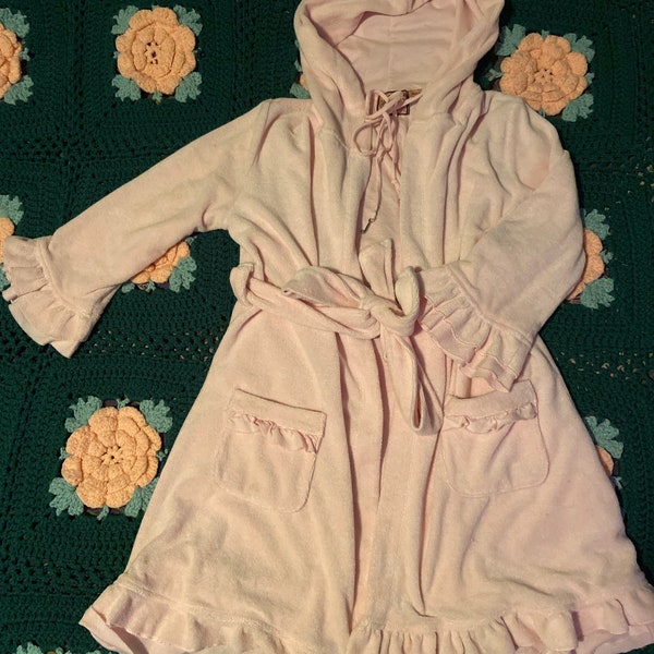 Pink Y2K juicy couture embroidered ruffle robe made in USA size small