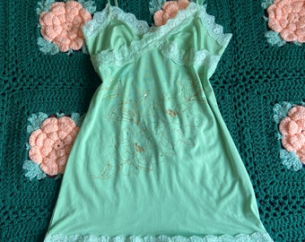 Vintage Y2K fairy green sequin lace tank top size small