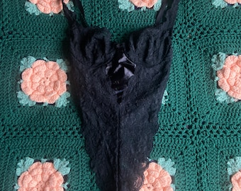 Vintage Y2K Victoria’s Secret lingerie black lace bodysuit leotard size 34B
