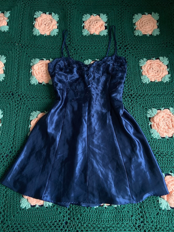 vintage navy blue embroidered lingerie slip dress 
