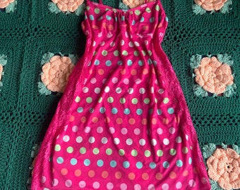 Cute polkadot Y2K pink Victoria’s Secret pink lace nightgown slip dress size small