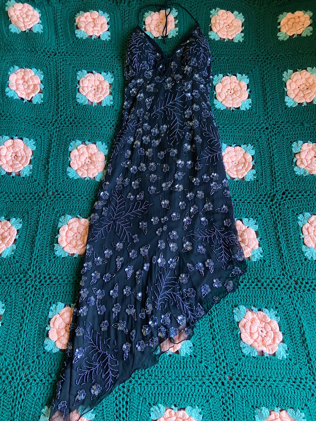 RARE Nwt Stunning Vintage Beaded Silk Gown SEAN COLLECTION Elegant Formal Dress Size Large