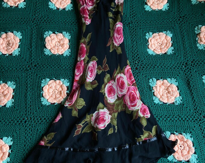 Vintage Y2K Cream and Pink Silk Floral Dress