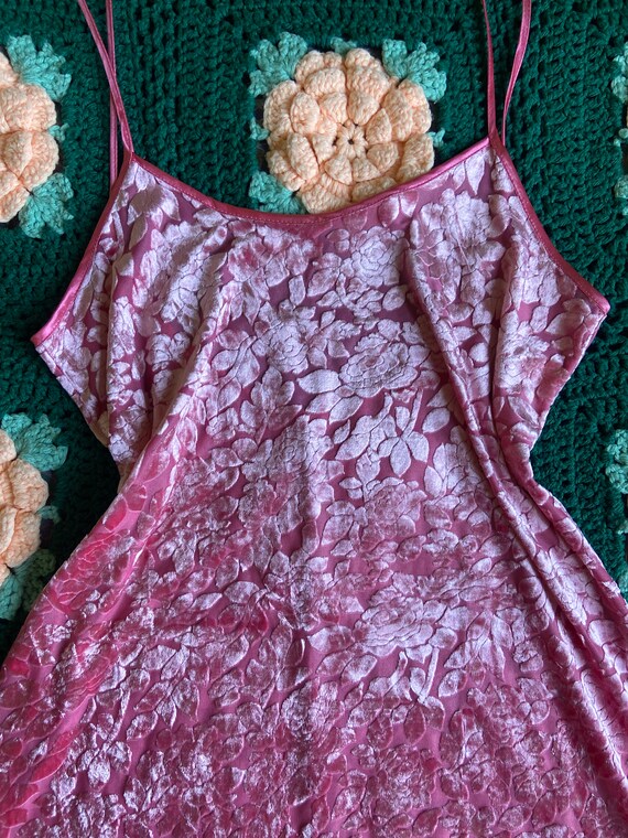 Vintage pink velvet Barbie floral rose slip dress size small