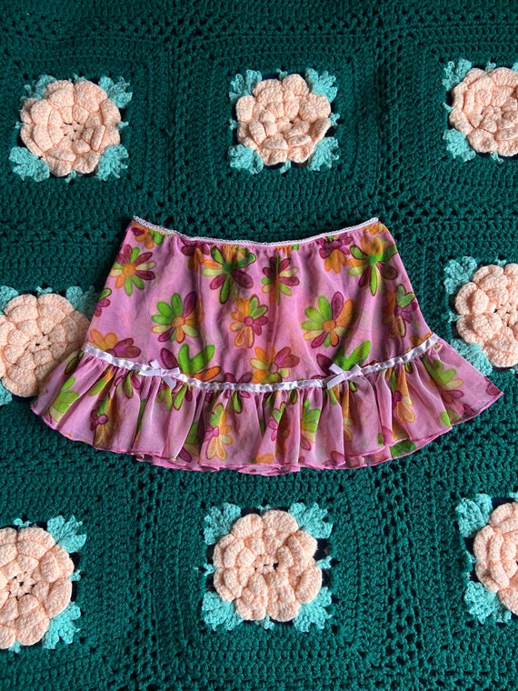 Y2K vintage floral print swimsuit cover size smal… - image 1
