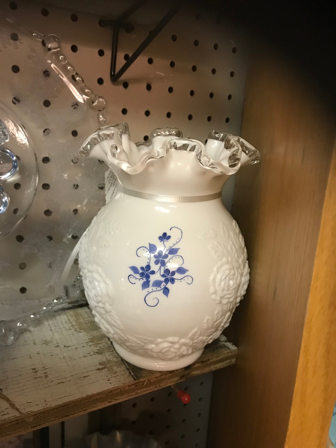 Vintage Fenton Silver Crest Cabbage Rose Vase Etsy