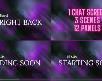 Purple Galaxy Animated Twitch Stream Package: Scenes & Panels
