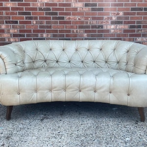 Sculptural Tufted Chesterfield Leather Curved Nailhead Sofa Made in Italy