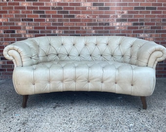 Sculptural Tufted Chesterfield Leather Curved Nailhead Sofa Made in Italy