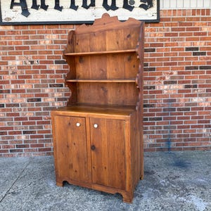 Vintage Pine Country Cupboard Stepback Hutch China Bookcase
