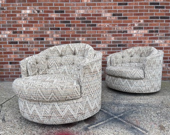 Single  Baughman Style mid century modern swivel chair boucle fabric