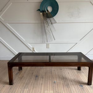 Mid-Century Modern Lane Style Smoked Glass Coffee Table, mid century parsons foffee table