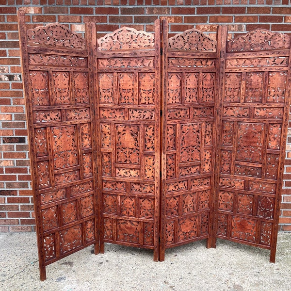 Vintage Four Panel Moroccan hand carved screen