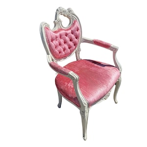 Vintage French Provincial Louis XVI Rococo Off White Gold Tufted Chairs Rose,Pair of Vintage French Provincial Chairs
