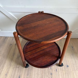 Refinished Vintage Teak Bar Cart Danish Modern Rolling Cart Trolley with Removable Trays, 1960s Foldable Design