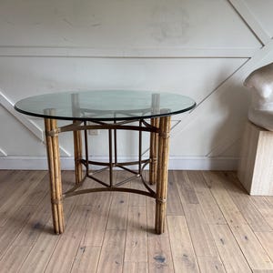 Vintage McGuire Bamboo Rattan Dining Table Base with Rawhide Wrap – Fits Round or Square Glass Top – Coastal Tropical Style, custom glass