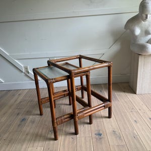 Vintage Italian Bamboo & Rattan Nesting Tables – Set of 2, 1960s