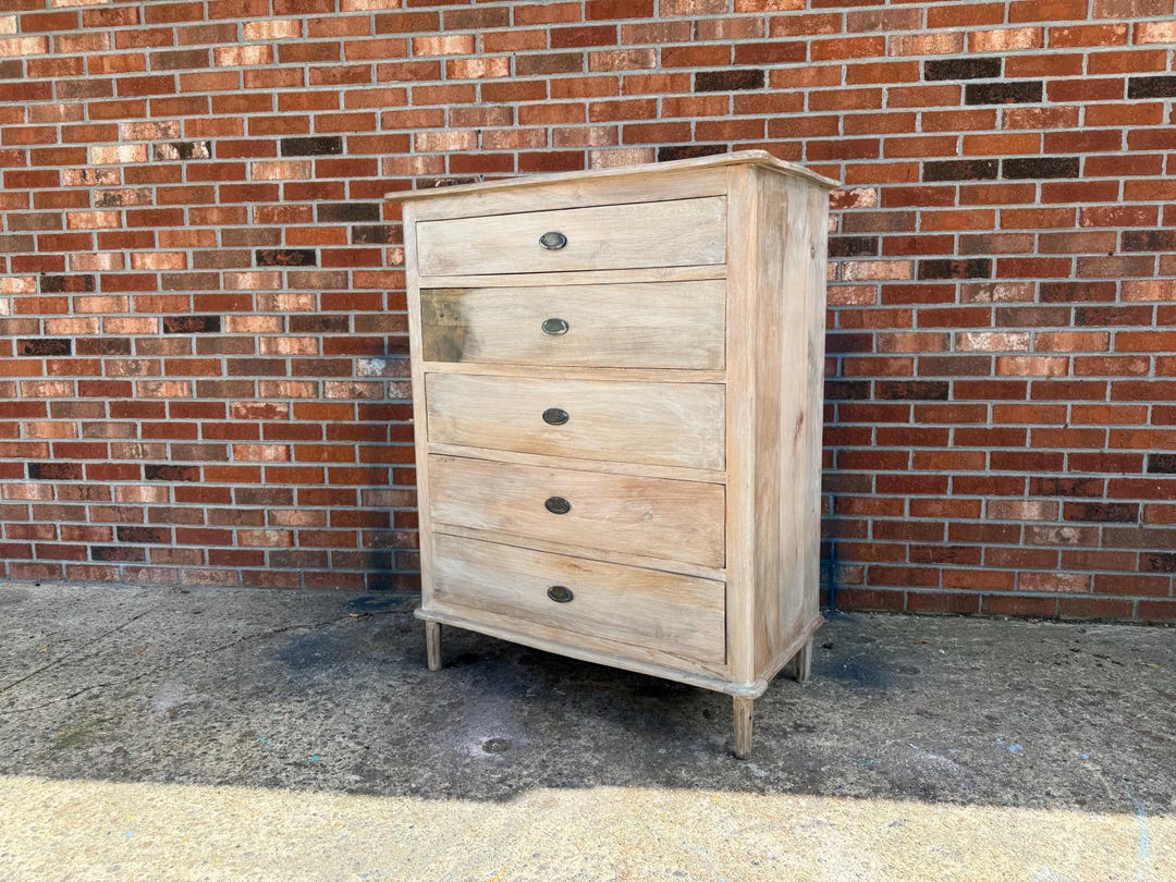 Coastal Tall Dresser – 5 Drawer Solid Mango Wood, Driftwood Finish ...