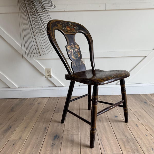 American Federal Hitchcock Side Chair: Hand-Painted Floral Stencil