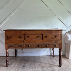 Custom Solid Wood Pine Bakers Table | French Farmhouse Kitchen Island Console
