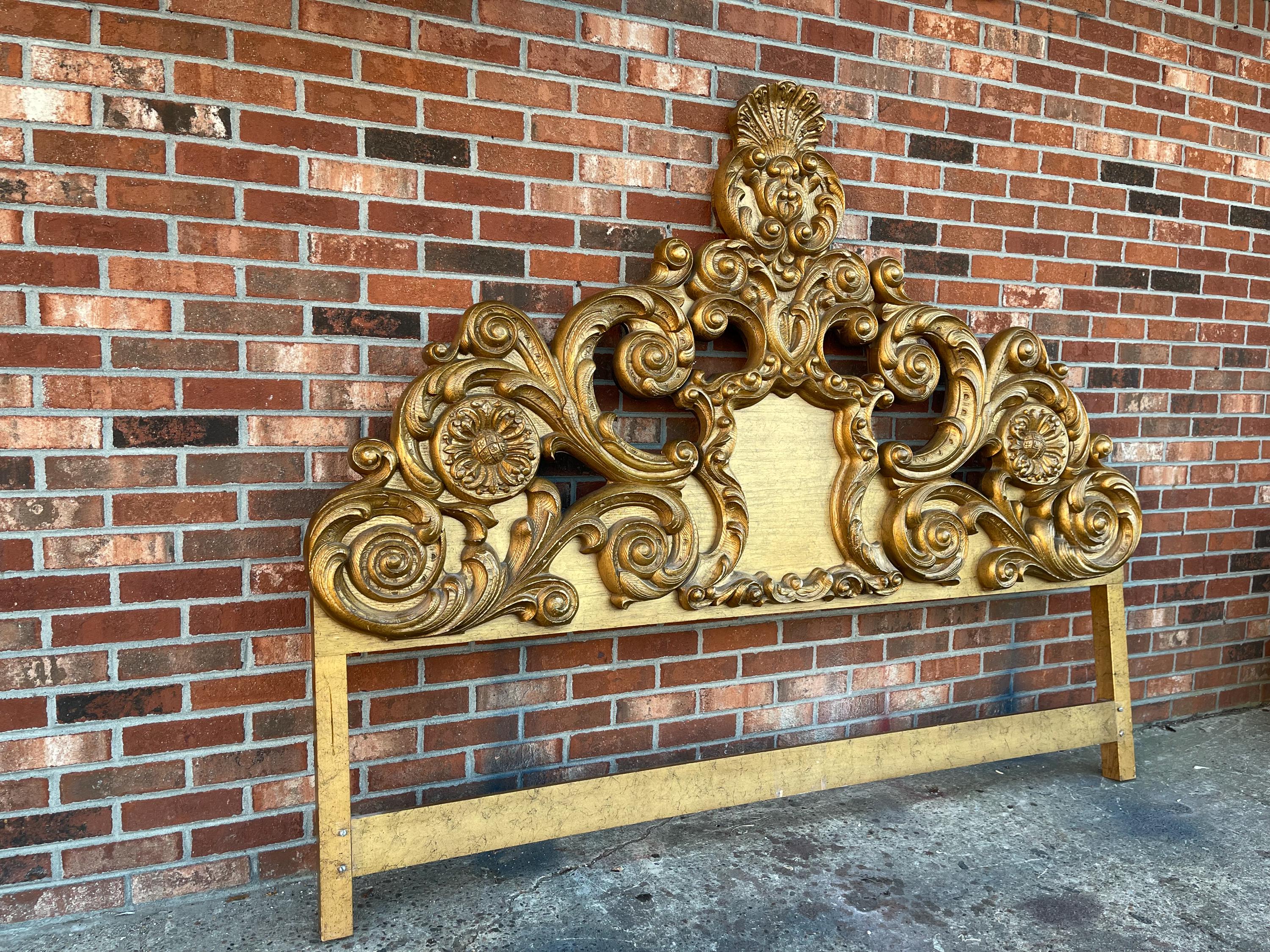 Hand-carved Italian Gold King Headboard: Ornate Architectural