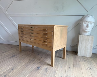 Vintage MCM  Oak Danish modern Apothecary Cabinet | Flat File Storage Cabinet