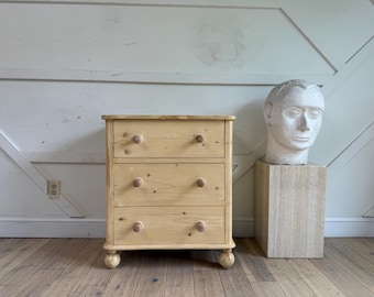 Custom Swedish Scrubbed Pine and Travertine Nightstand | Country Pine Bedside Table |
