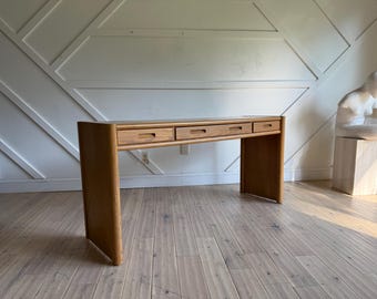 Mid-Century Modern Oak Console Desk: 1960s Minimalist Writing Table