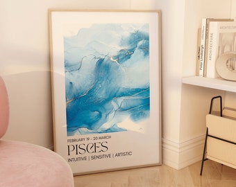 PISCES Print Poster, Pisces Wall Art Print, Pisces Gift, Pisces Zodiac Decor Art Print, Astrology Wall Art, Pisces Room Decor, Star Sign Art