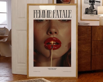 FEMME FATALE Poster Printable, Aesthetic Poster, Magazine Poster, Trendy Retro Wall Art, Fashion Poster Print, Fashion Wall Art, Retro Print