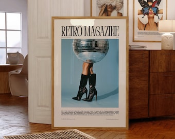 Retro Magazine Cover Art Print, Disco Ball Fashion (Digital Download)