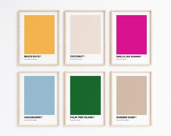 Pantone SUMMER Collection Wall Art Printable Bundle, Set of 6 Prints Summer, Pantone Colors, Home Decor, Pantone print set, Trendy Art