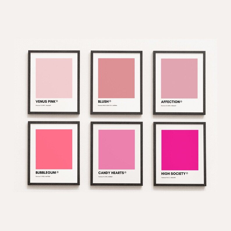 Pantone PINK Wall Art Printable Bundle Set of 6 Prints Pink Etsy