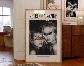 Retro Magazine Cover Poster, B&W Fashion Print (Digital Download)