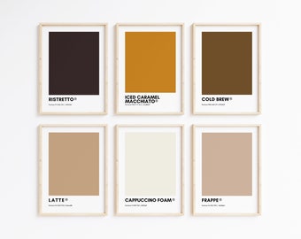 Pantone COFFEE Collection Wall Art Printable Bundle, Set of 6 Prints Coffee, Pantone Colors, Home Decor, Pantone print set, Coffee Bar Cart