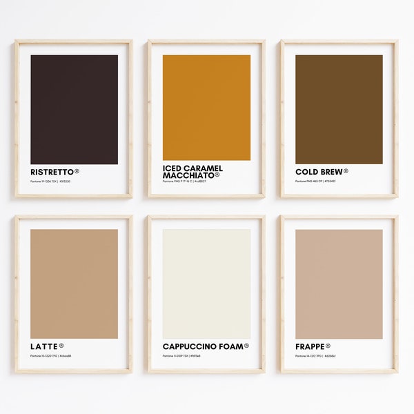 Pantone COFFEE Collection Wall Art Printable Bundle | Set of 6 Prints Coffee | Pantone Colors | Home Decor | Pantone print set | Coffee Art