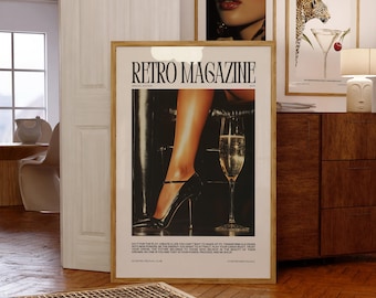 RETRO MAGAZINE Poster Printable, Aesthetic Poster, Magazine Poster, Trendy Retro Wall Art, Fashion Poster Print,Champagne Wall Art Bar Decor