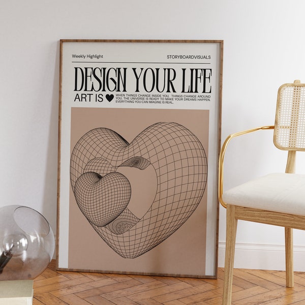 Design Your Life Wandkunst, Typografie Druck, Typografie Wandkunst, Retro Wanddekor, minimalistisches Poster, trendiges Poster, inspirierende Wandkunst