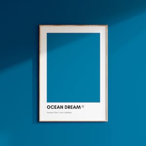 Ocean Dream Blue Pantone, cartel de impresión BLUE Pantone, arte de pared azul imprimible, colores Pantone, decoración del hogar, impresión Pantone, muestra de color