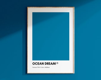 Ocean Dream Blue Pantone, BLUE Pantone Print Poster, Blue Wall Art Printable, Pantone Colors, Home Decor, Pantone print, Color Swatch